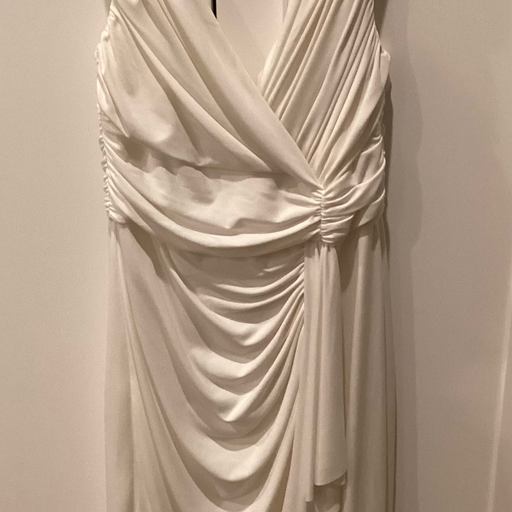 Maggy London Cream Wrap Gown with Plunge Neckline
